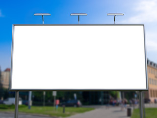 3D rendering of blank billboard (empty advertisement) with city background. Empty mockup template