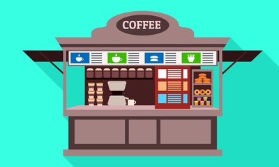 Coffee street kiosk icon. Flat illustration of coffee street kiosk vector icon for web design