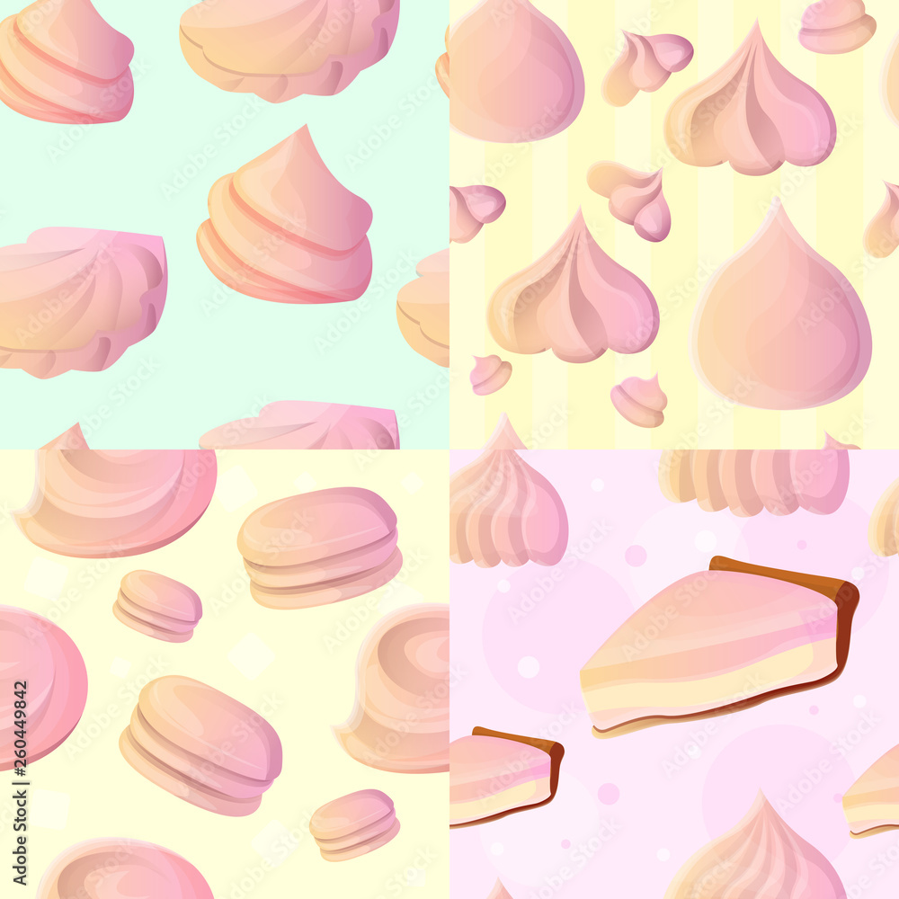 Poster meringue pattern set. cartoon illustration of meringue vector pattern set for web design