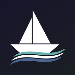 Ship icon. Silhouette of ship and wave symbol, flat style illustration. Vector. - Vector