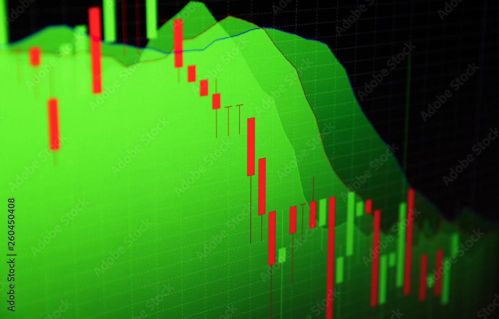 Wall mural stock market graph and bar chart price display. display of quotes pricing graph visualization. abstr