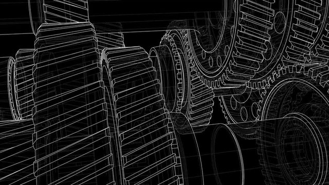 Outline gearbox concept. 3D illustration video