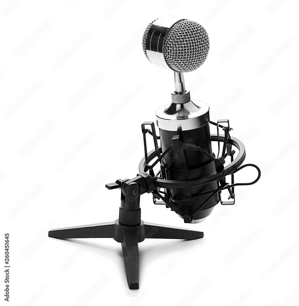 Wall mural microphone with stand on white background