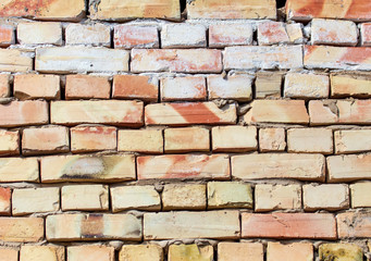 A wall of bricks in a house under construction as an abstract background