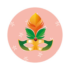 mask with feathers round icon
