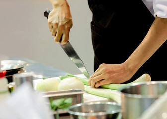 Chef preparing food, meal, in the kitchen, chef cooking, Chef decorating dish
