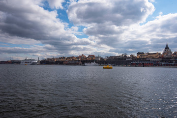 Water view over the Riddarfjärden bay in Stockholm a sunny spring day