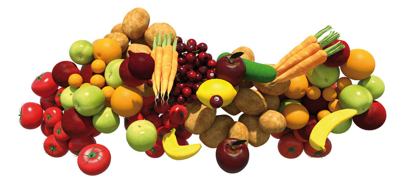 gruppo con frutta e vegetali