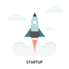 Flat style startup concept with rocket