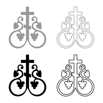 Cross vine Cross monogram Symbol secret communion sign Religious cross anchors icon set black color vector illustration flat style image