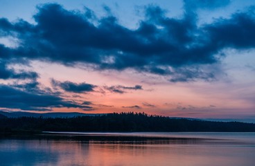 Fototapeta na wymiar Sunset and dawn on the Chibissan and Vavai lakes, Sakhalin Island