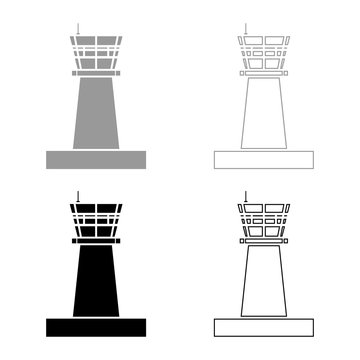 Airport Control Tower Control Tower Air Traffic Icon Set Black Color Vector Illustration Flat Style Image