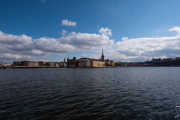 Water view over the Riddarfjärden bay in Stockholm a sunny spring day
