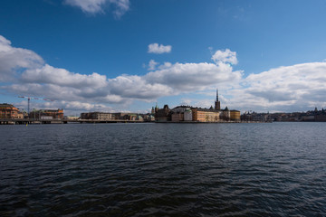Water view over the Riddarfjärden bay in Stockholm a sunny spring day