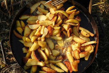 potatoes in a frying pan