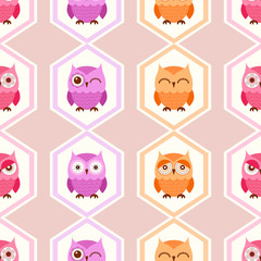 seamless cute owl animal cartoon pattern - Vector background