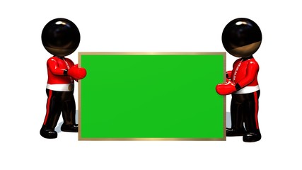 empty big green board - held by 3D people - isolated on white background