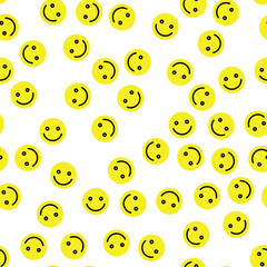 Emoji seamless pattern background. Simple smile yellow emoticons. Vector illustration