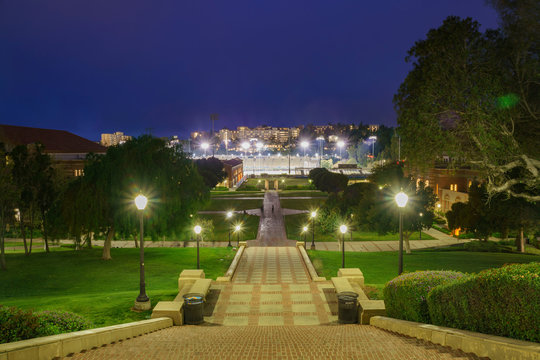 Aerial night view of UCLA campus