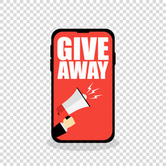 mobile phone showing give away announcement red