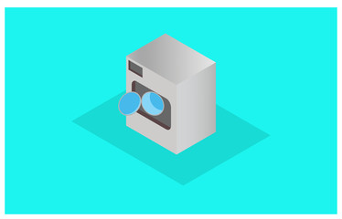 Isometric illustration of clothes washing with trendy colors, vector illustration - Vector