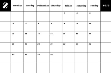February 2019. Calendar planner