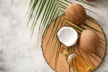 Fototapeta na wymiar Composition with coconut oil on table
