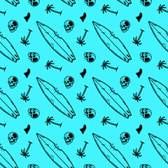 SURF STUFF SEAMLESS PATTERN BLUE BACKGROUND