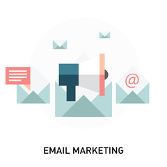 Email marketing concept illustration. Flat design stylish vector illustration megaphone with envelopes.