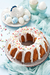 Easter cake with sugar frosting.  Easter festive treat