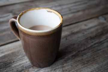Cup of White Tea in earthen ware mug on wooden table.  Rustic shabby chic look