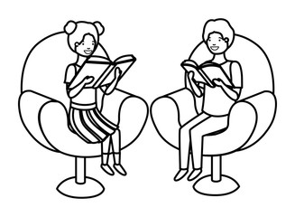 Naklejka premium couple of children sitting in sofa with book avatar character