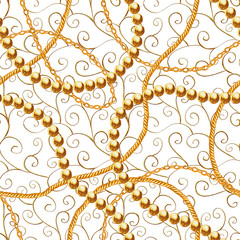Golden chain glamour baroque style seamless pattern background.