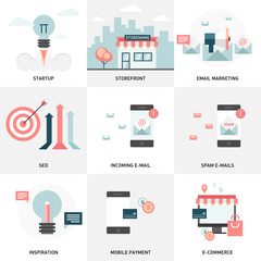 Vector collection of colorful flat business and finance icons. Design elements for mobile and web applications.