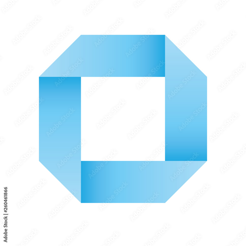 Poster blue infinite ribbon loop folded in a shape of square. 3d-like vector symbol. modern icon design