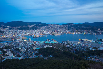 Night view of Nagasaki city skyline in Japan