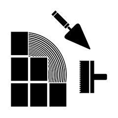 Repair services logo, icon. Constructions work, tile laying. Black. Vector illustration.