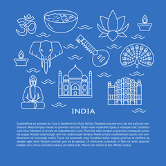 India culture concept banner in line style with place for text