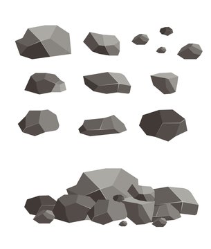 Rock stone block blank broken cement cobblestone vector illustration. Geology granite lava material natural sandstone volcanic mountain.