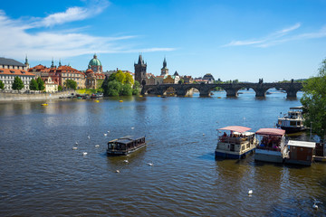 Prague city with view of Charles Bridge in Prague, Czech Republic
