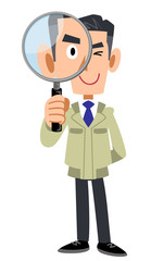 虫眼鏡で見る工務店の男性