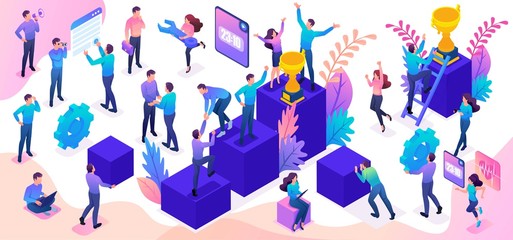 Isometric Set of Young People to Create Bright