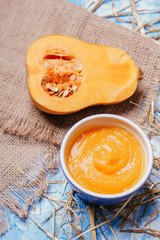 pumpkin soup on a wooden background