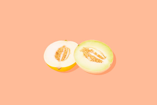 Melon Fruits on Bright Background with Copy Space, Minimal and Isolated