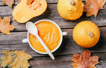 pumpkin soup on a wooden background