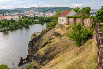 Fototapeta na wymiar Medieval building on a rock in Vysehrad, Prague, Czech Republic