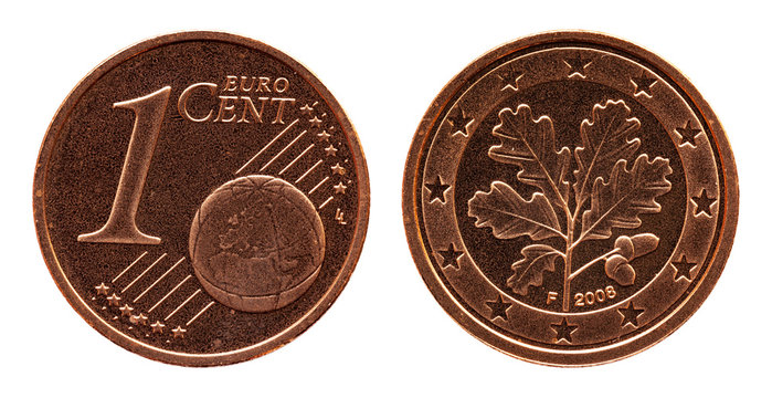 German five euro cent Germany coin, front side 1 and world globe, backside oak leaf