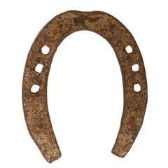 top view of original rusty horseshoe isolated on white background