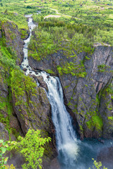 Voringsfossen Waterfall. Falls in mountains Norway