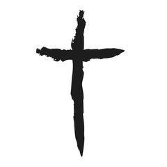 Handdrawn christian cross symbol, hand painted with ink brush. Vector illustration
